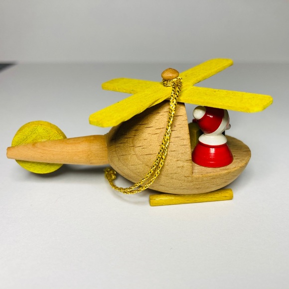 Vtg 1983 Goula Spain Santa Flying Wooden 2.5” Helicopter Christmas Tree Ornament - Picture 4 of 11